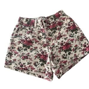 RARE VTG 80s merona floral white denim high waisted shorts sz 7/8
